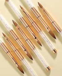 Newst high quality nail art brush acrylic kolinsky nail brush rose gold metal diamond handle