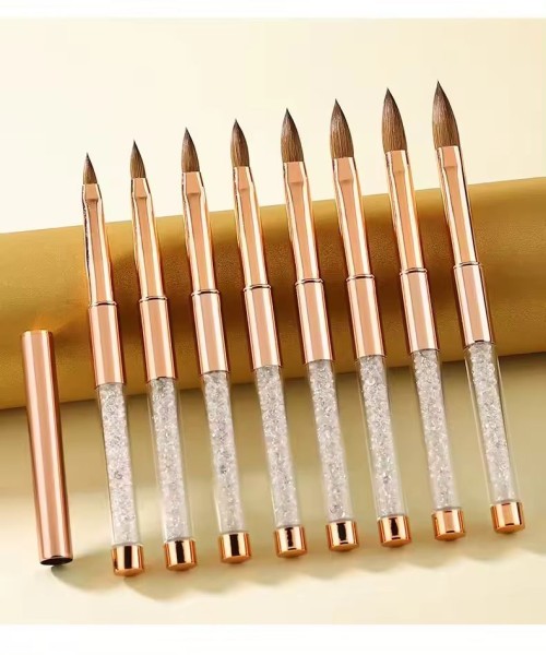 Newst high quality nail art brush acrylic kolinsky nail brush rose gold metal diamond handle