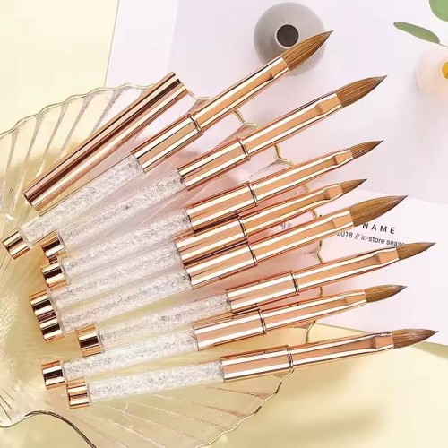 Newst high quality nail art brush acrylic kolinsky nail brush rose gold metal diamond handle