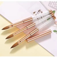 Newst high quality nail art brush acrylic kolinsky nail brush rose gold metal diamond handle