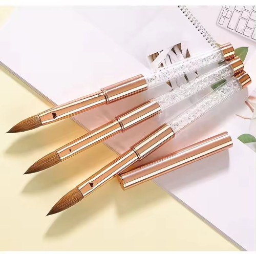 Newst high quality nail art brush acrylic kolinsky nail brush rose gold metal diamond handle